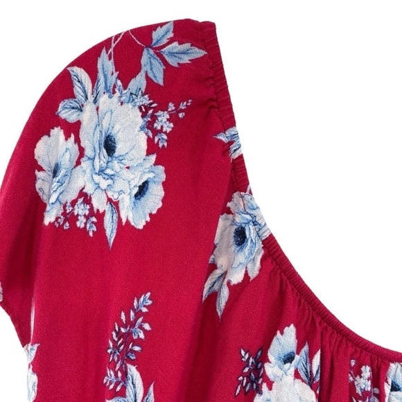 Torrid Red Floral Crepe Off Shoulder Ruffle Blouse - Picture 10 of 10